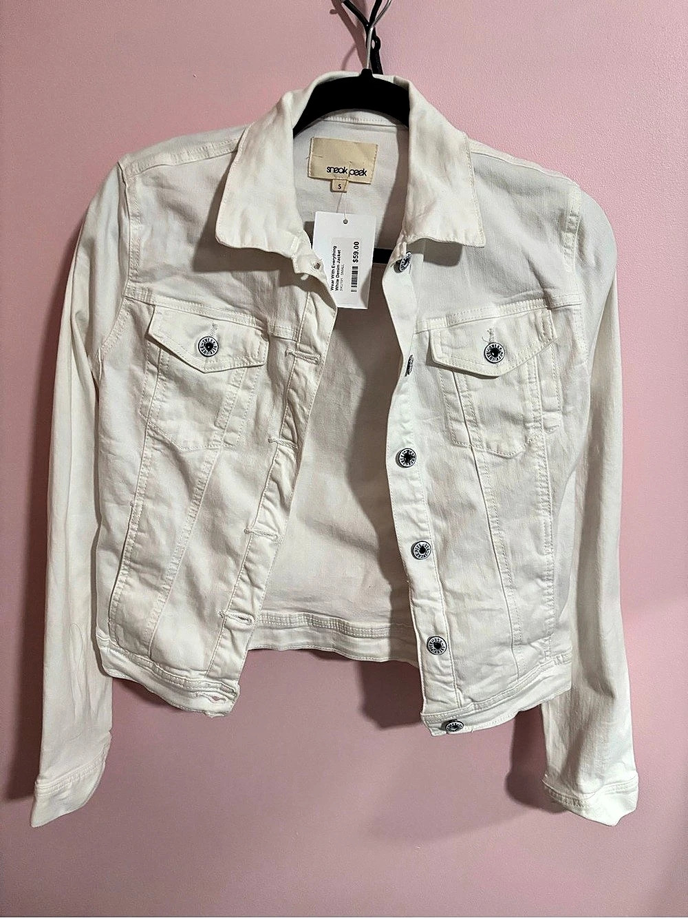 Sneak Peek Wear With Everything White Denim Jacket Small